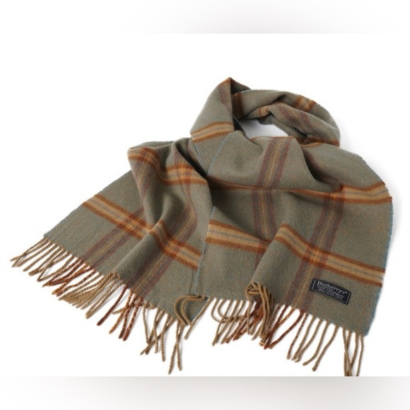 Burberrys London Cashmere Plaid Tan/Blue Fringe Scarf - Picture 1 of 4
